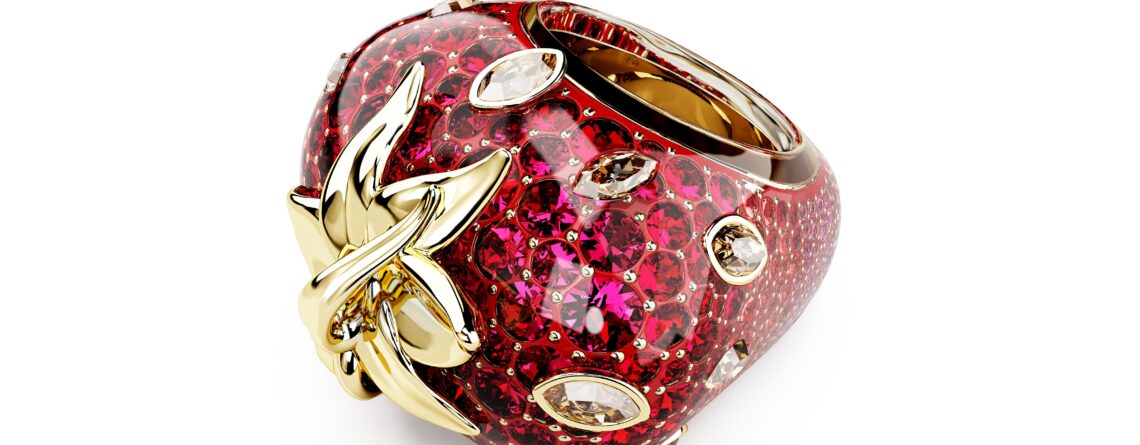 Swarovski prsten Idyllia, Zlatni ton, Crvena, Jagoda , Mix rezova
