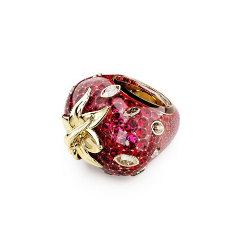 Swarovski prsten Idyllia, Zlatni ton, Crvena, Jagoda , Mix rezova