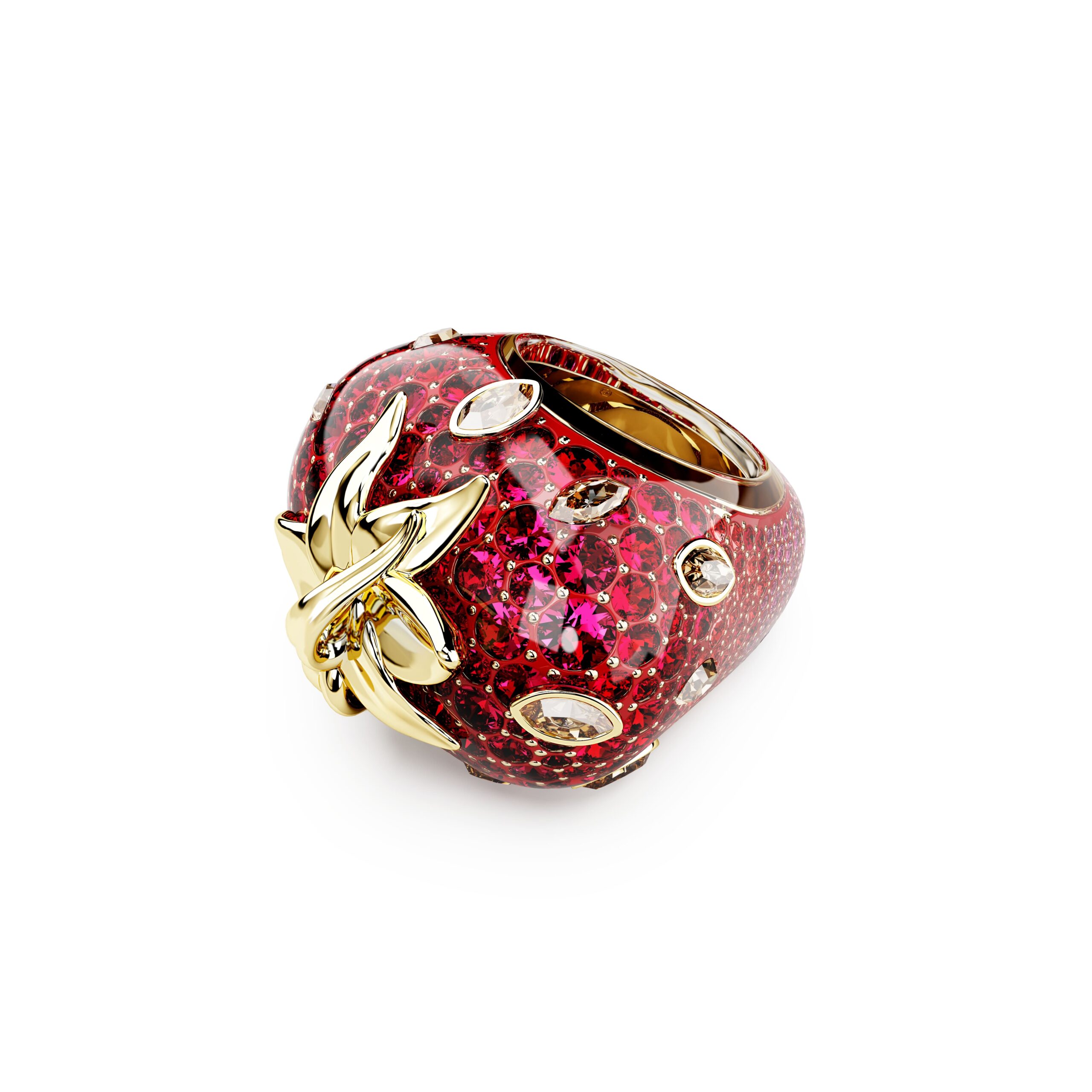 Swarovski prsten Idyllia, Zlatni ton, Crvena, Jagoda , Mix rezova