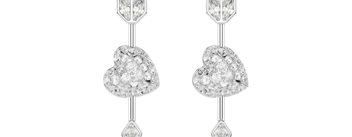 Swarovski naušnice Idyllia Drop, Bijeli ton, Bijela, Srce sa strelicom