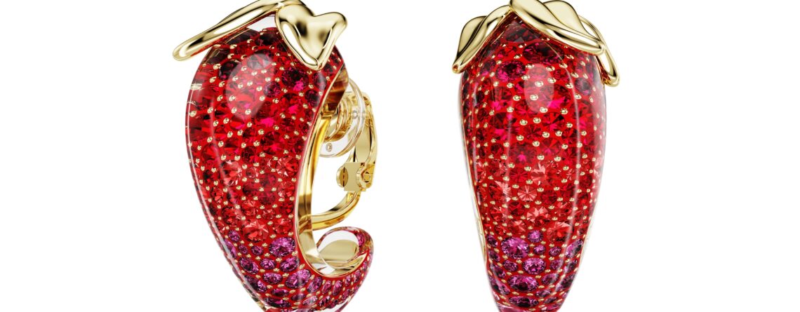 Swarovski naušnice Idyllia clip, Zlatni ton, Crvena