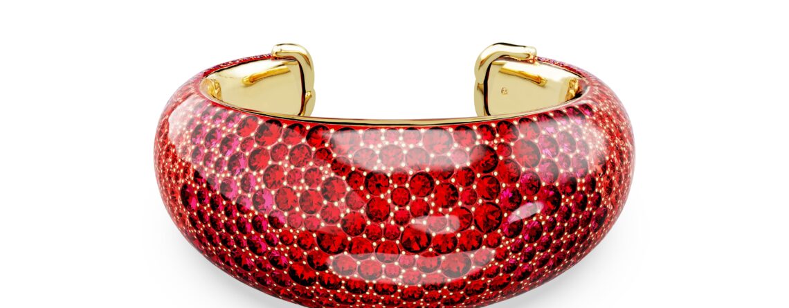 Swarovski narukvica Idyllia cuff, Zlatni ton, Crvena