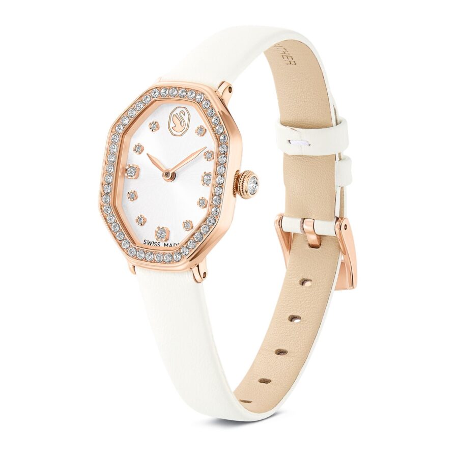 Swarovski sat Dextera octagon, Rose gold ton, Bijela, Koža, Swiss