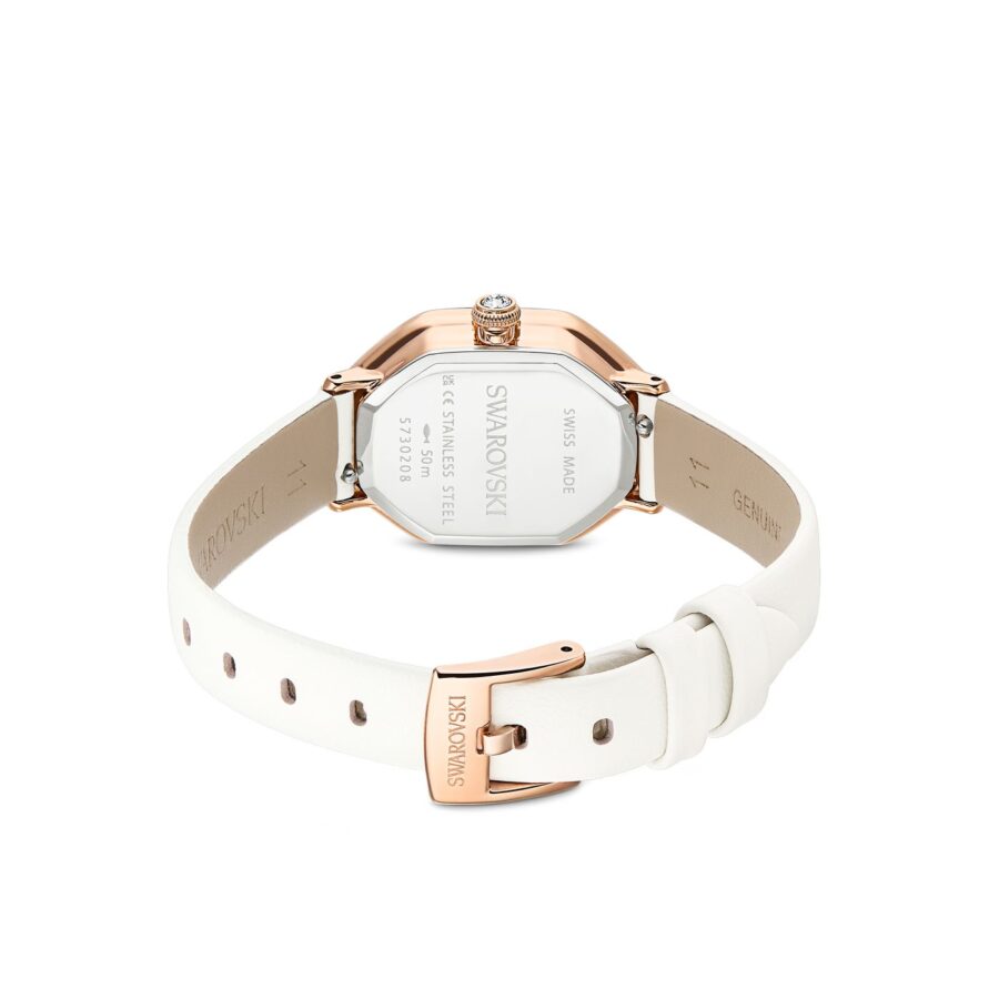 Swarovski sat Dextera octagon, Rose gold ton, Bijela, Koža, Swiss