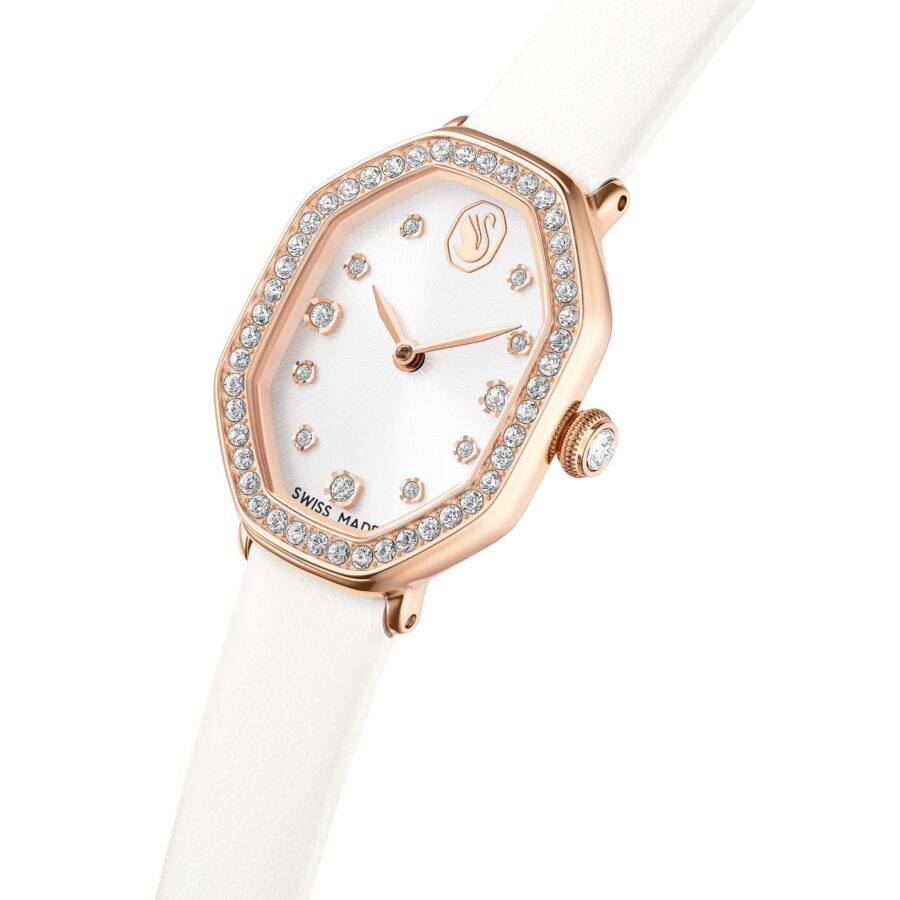 Swarovski sat Dextera octagon, Rose gold ton, Bijela, Koža, Swiss