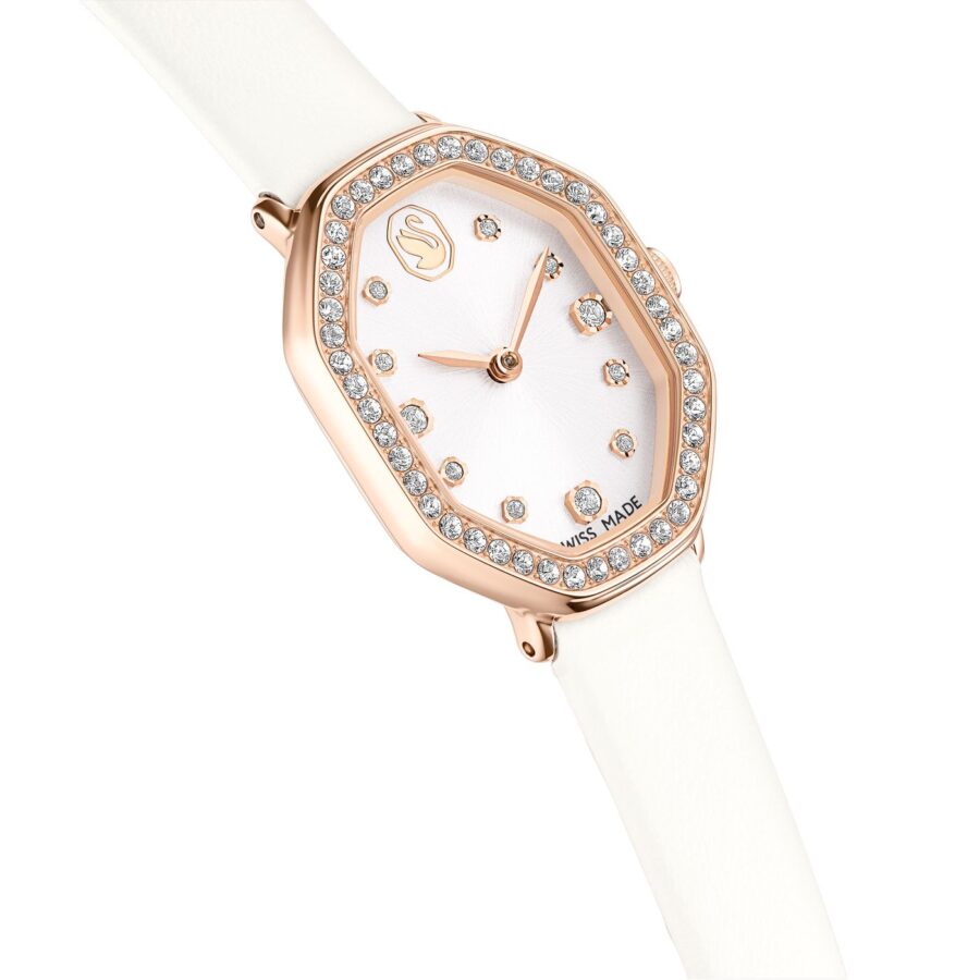 Swarovski sat Dextera octagon, Rose gold ton, Bijela, Koža, Swiss