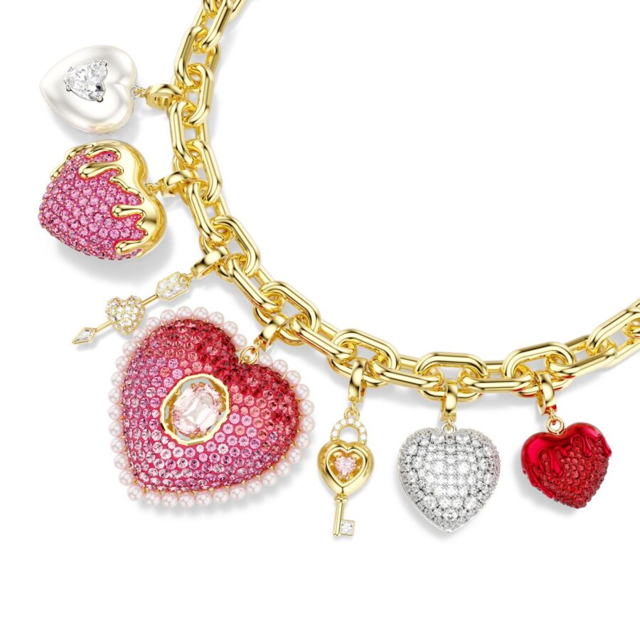Swarovski ogrlica Idyllia, Zlatni ton, Višebojna, Srce, Kljuc