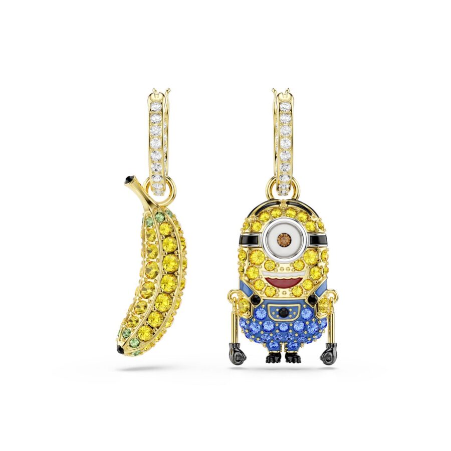 Swarovski naušnice Minions Hoop, Zlatni ton, Višebojna, Stuart i banana