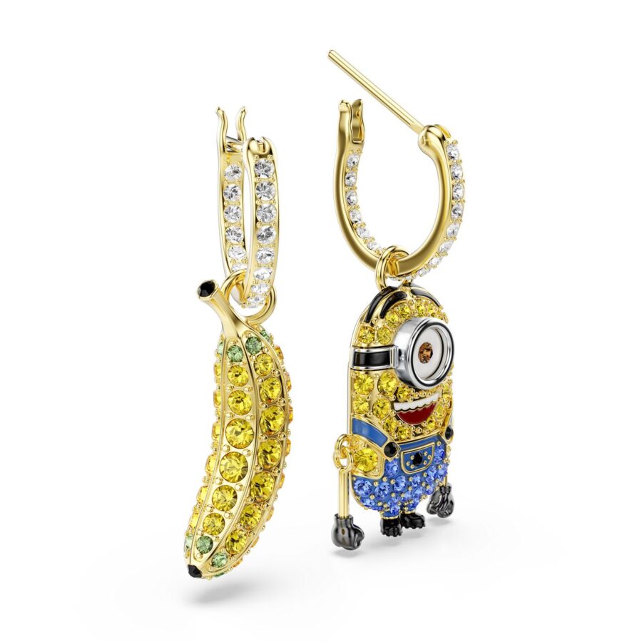 Swarovski naušnice Minions Hoop, Zlatni ton, Višebojna, Stuart i banana