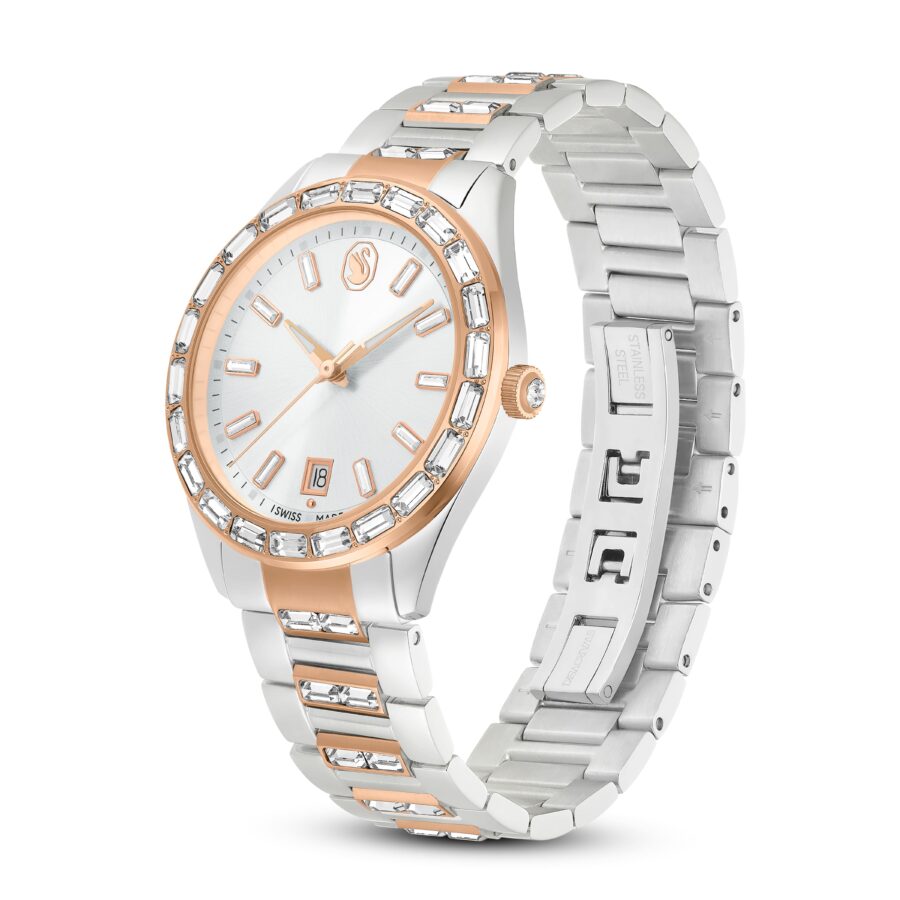 Swarovski sat Matrix s prikazom datuma, Swiss Made, Metalna narukvica, Rose gold i srebrni ton