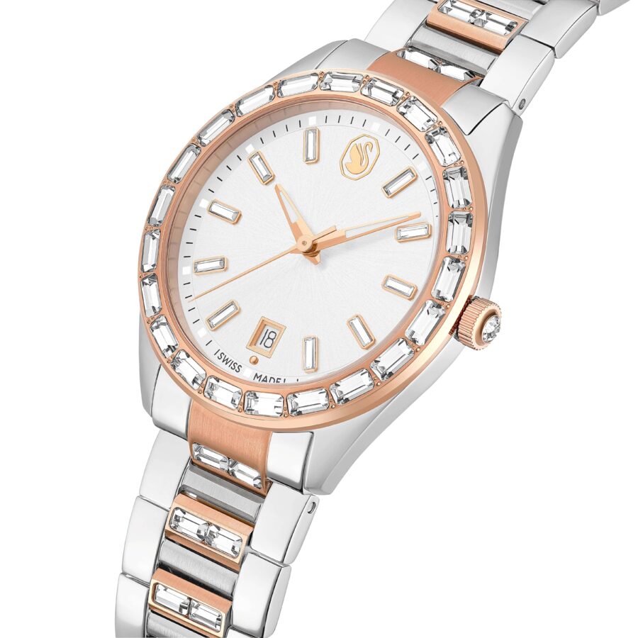 Swarovski sat Matrix s prikazom datuma, Swiss Made, Metalna narukvica, Rose gold i srebrni ton