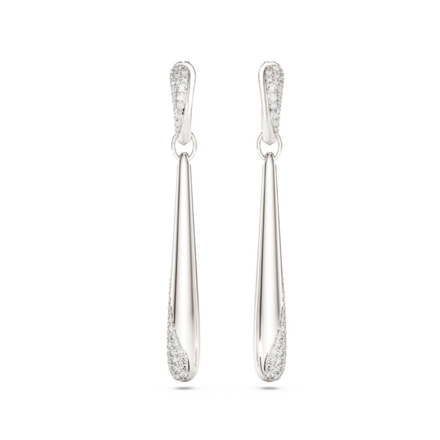 Swarovski naušnice Classica drop & hoop, Okrugli rez, Bijela, Sterling srebro