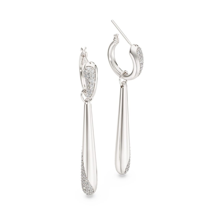 Swarovski naušnice Classica drop & hoop, Okrugli rez, Bijela, Sterling srebro