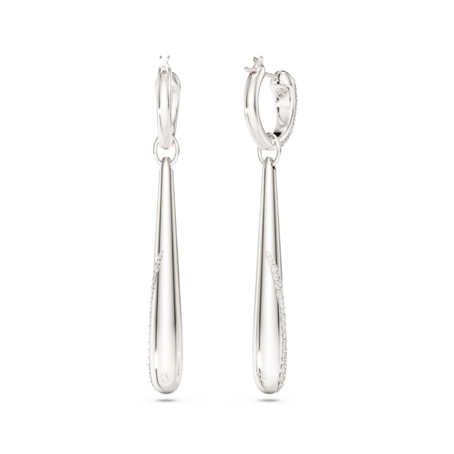 Swarovski naušnice Classica drop & hoop, Okrugli rez, Bijela, Sterling srebro