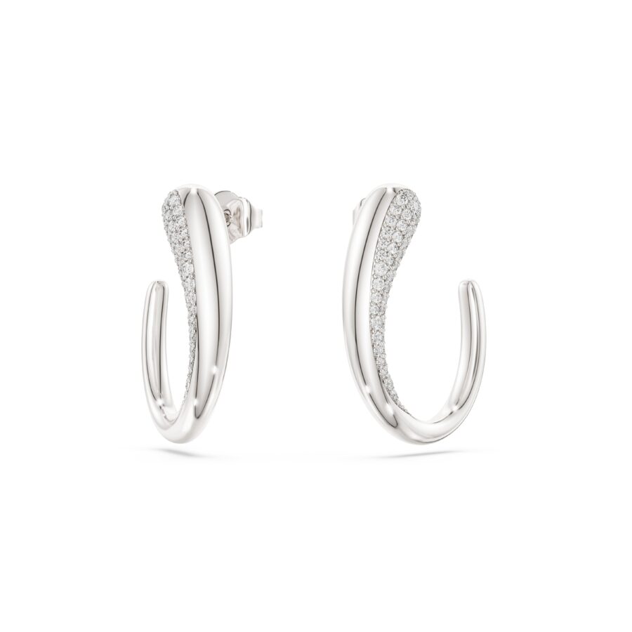 Swarovski naušnice Classica hoop, Okrugli rez, Bijela, Sterling srebro
