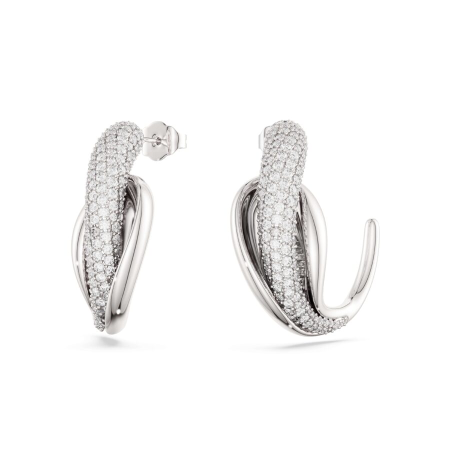 Swarovski naušnice Classica hoop, Statement, Okrugli rez, Bijela, Sterling srebro