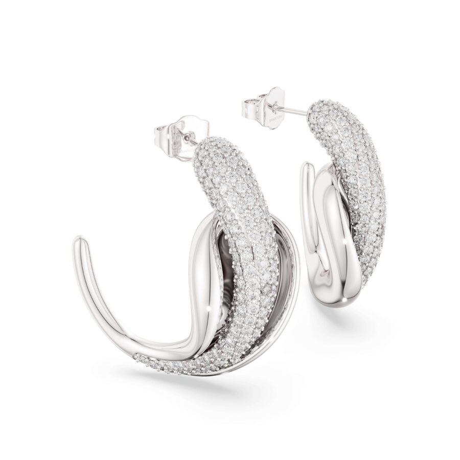 Swarovski naušnice Classica hoop, Statement, Okrugli rez, Bijela, Sterling srebro