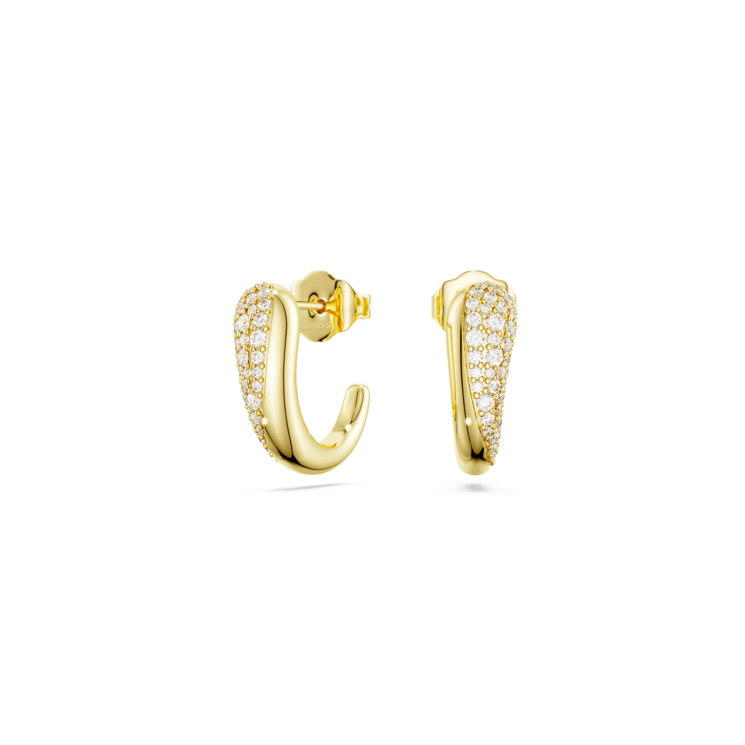 Swarovski nau&scaron;nice Classica hoop, Okrugli rez, Bijela, Sterling srebro, 18K zlatni fini&scaron;