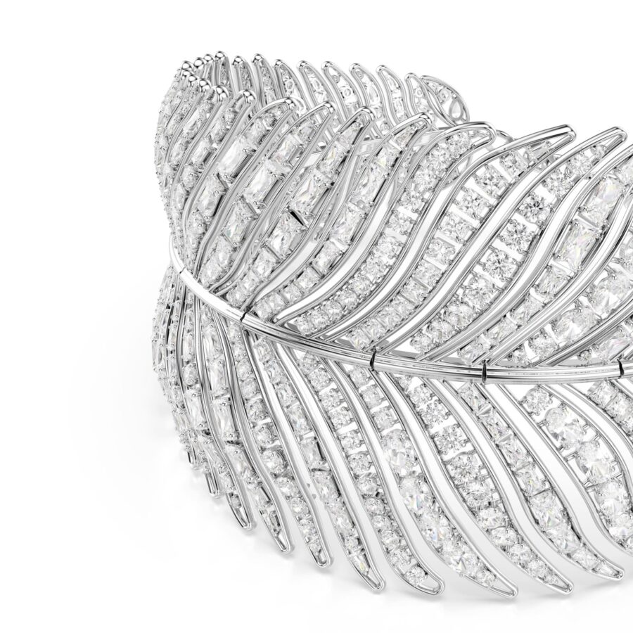 Swarovski ogrlica choker Vienna, Mix rez, Pero, Bijela, Bijeli ton
