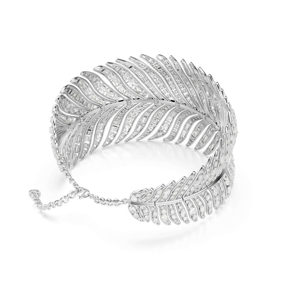 Swarovski ogrlica choker Vienna, Mix rez, Pero, Bijela, Bijeli ton