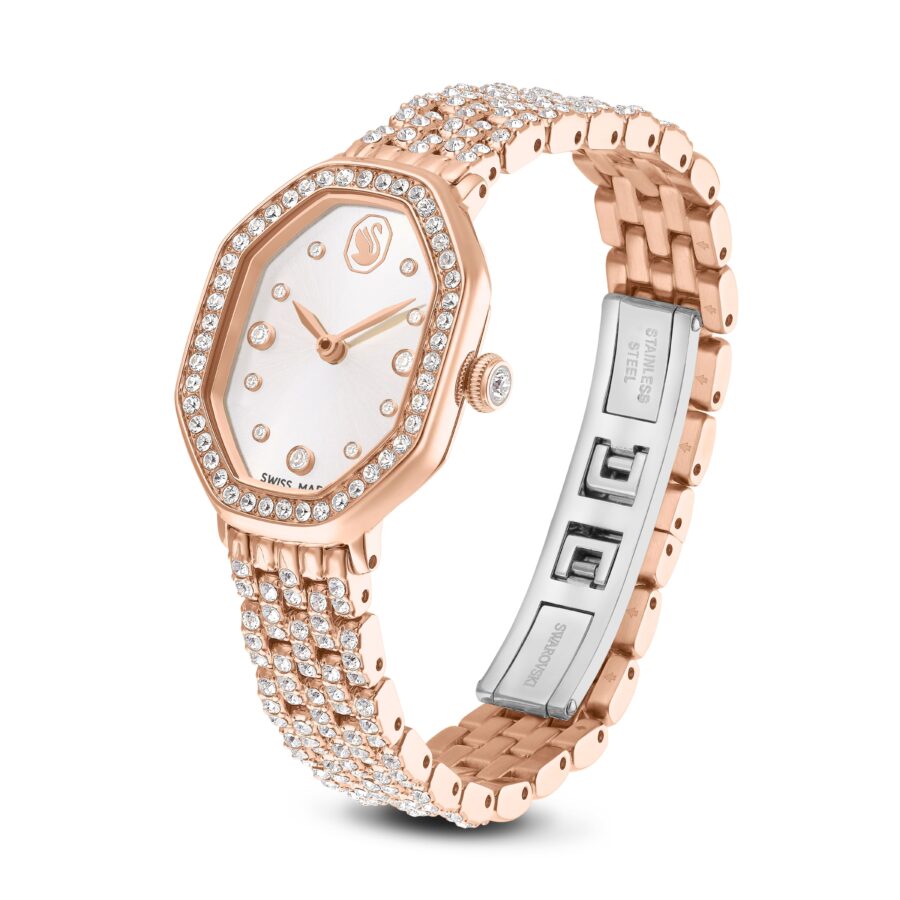 Swarovski sat Dextera octagon, Swiss Made, Metalna narukvica, Rose gold ton