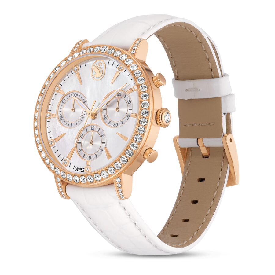 Swarovski sat Matrix tennis chrono, Swiss Made, Kožni remen, Rose gold ton