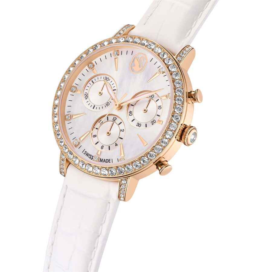 Swarovski sat Matrix tennis chrono, Swiss Made, Kožni remen, Rose gold ton