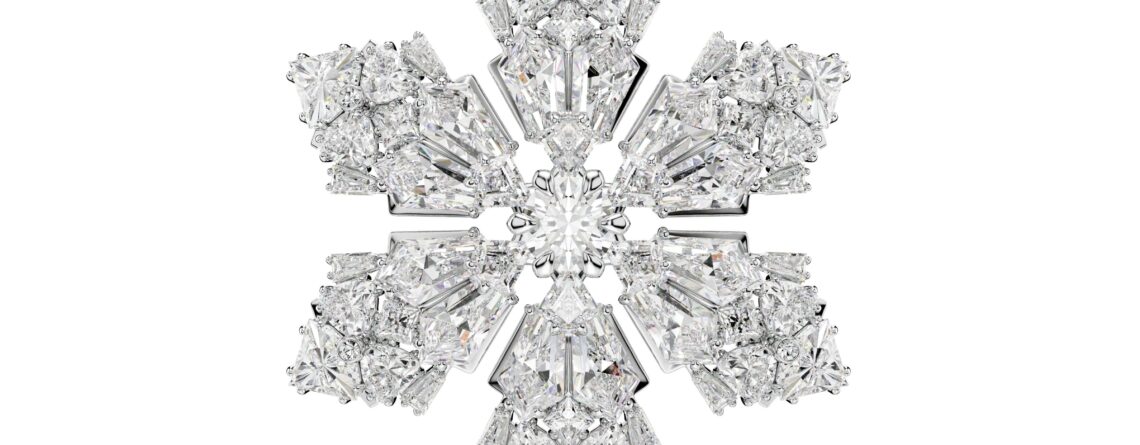 Swarovski lančić i broš Idyllia, Mix rez, Pahulja, Bijela, Bijeli ton