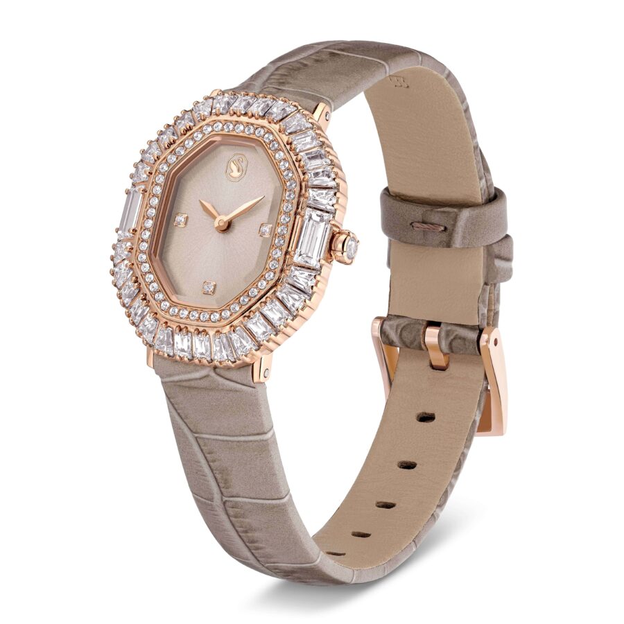 Swarovski sat Matrix Octagon, Kožni remen, Bež, Rose gold ton