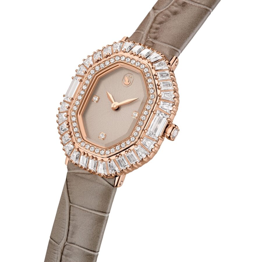 Swarovski sat Matrix Octagon, Kožni remen, Bež, Rose gold ton