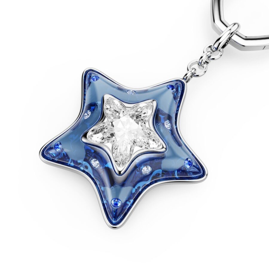 Swarovski Privjesak za torbu, Mix rez, Zvijezda, Plava, Bijeli ton
