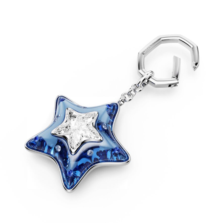 Swarovski Privjesak za torbu, Mix rez, Zvijezda, Plava, Bijeli ton