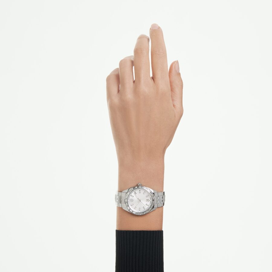 Swarovski sat Matrix s prikazom datuma, Swiss Made, Metalna narukvica, Srebrni ton