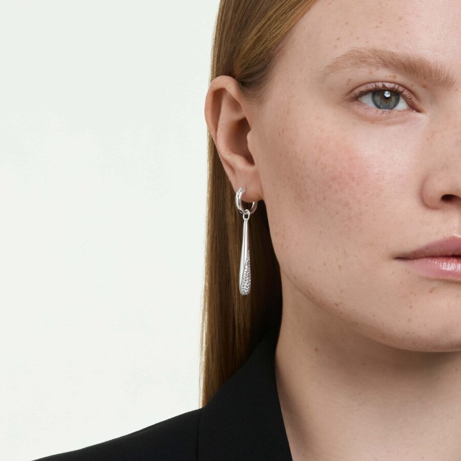 Swarovski naušnice Classica drop & hoop, Okrugli rez, Bijela, Sterling srebro