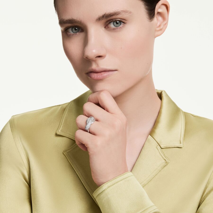 Swarovski prsten Classica cocktail, Okrugli rez, Bijela, Sterling srebro