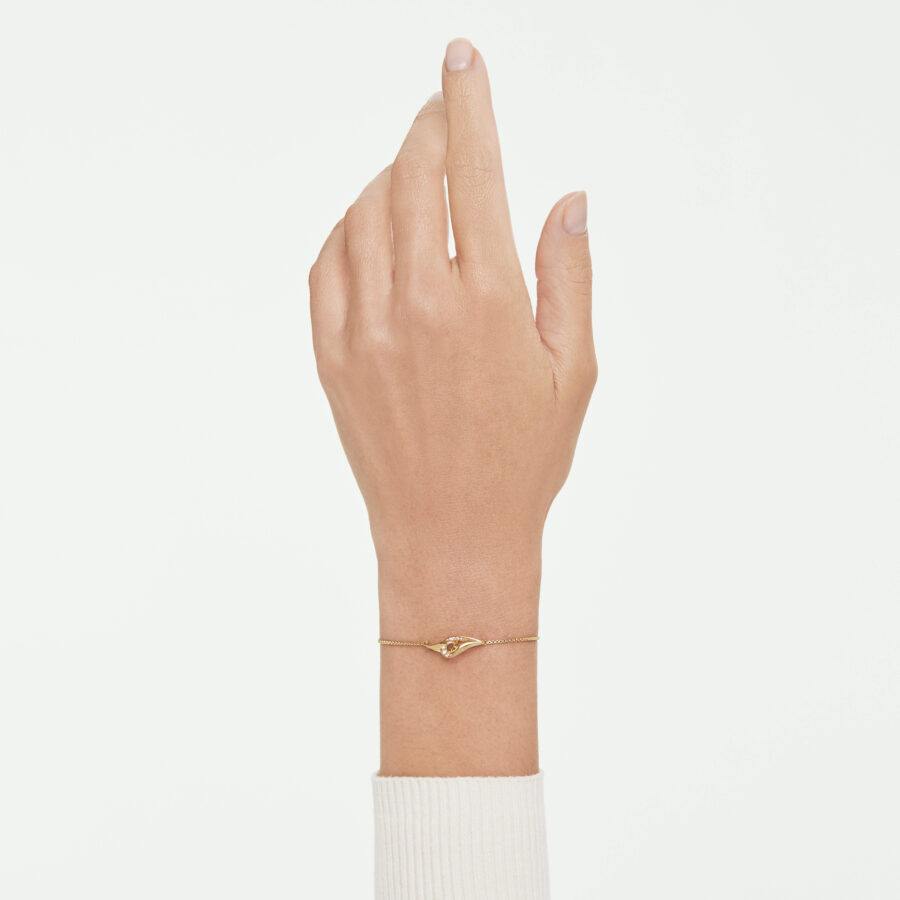 Swarovski narukvica Classica, Okrugli rez, Interlocking, Bijela, Sterling silver, 18K zlatni ton