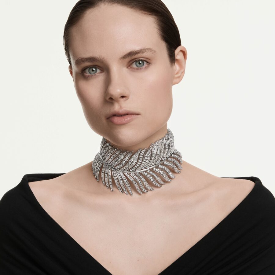 Swarovski ogrlica choker Vienna, Mix rez, Pero, Bijela, Bijeli ton
