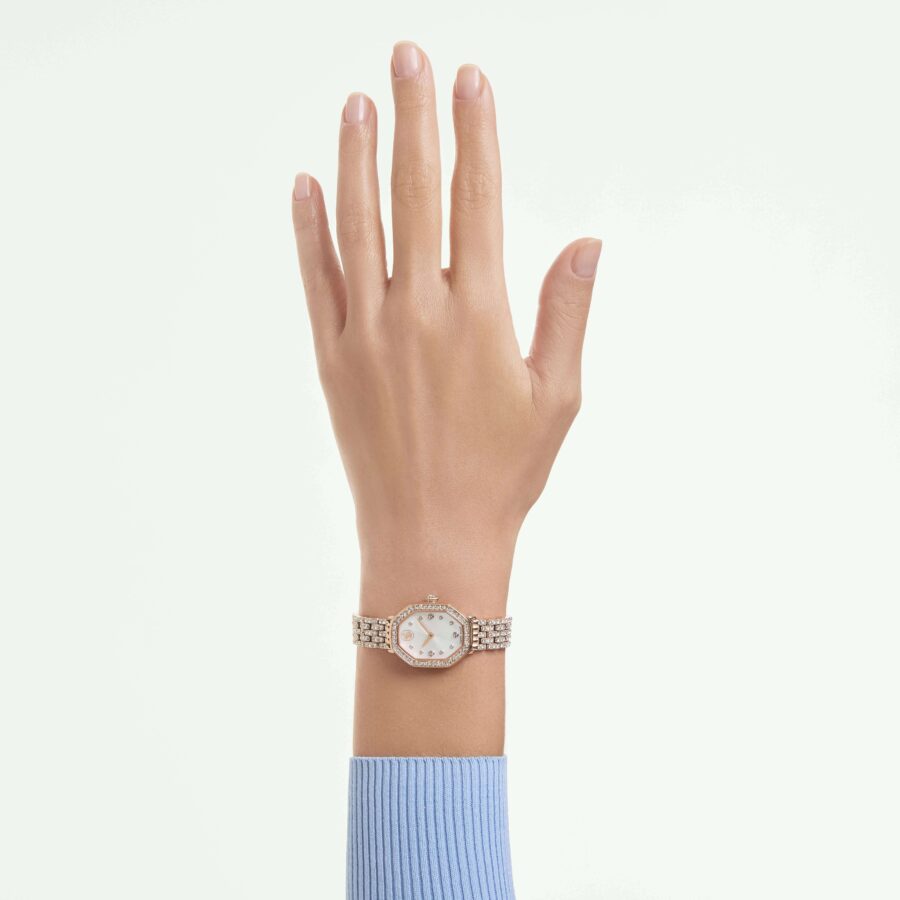 Swarovski sat Dextera octagon, Swiss Made, Metalna narukvica, Rose gold ton