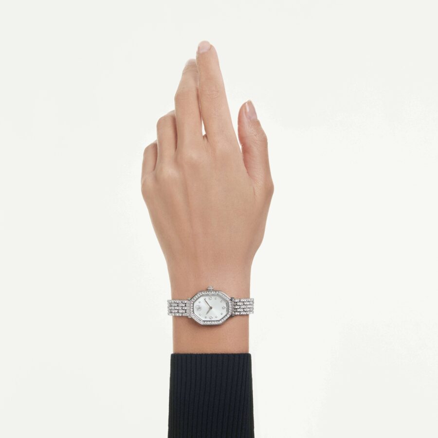 Swarovski sat Dextera Octagon, Swiss Made, Metalna narukvica, Srebrni ton