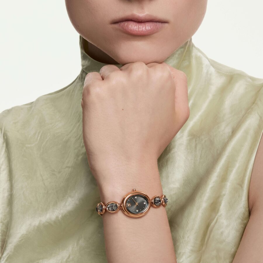Swarovski sat Imber Oval, Swiss Made, Metalna narukvica, Crna, Rose gold ton