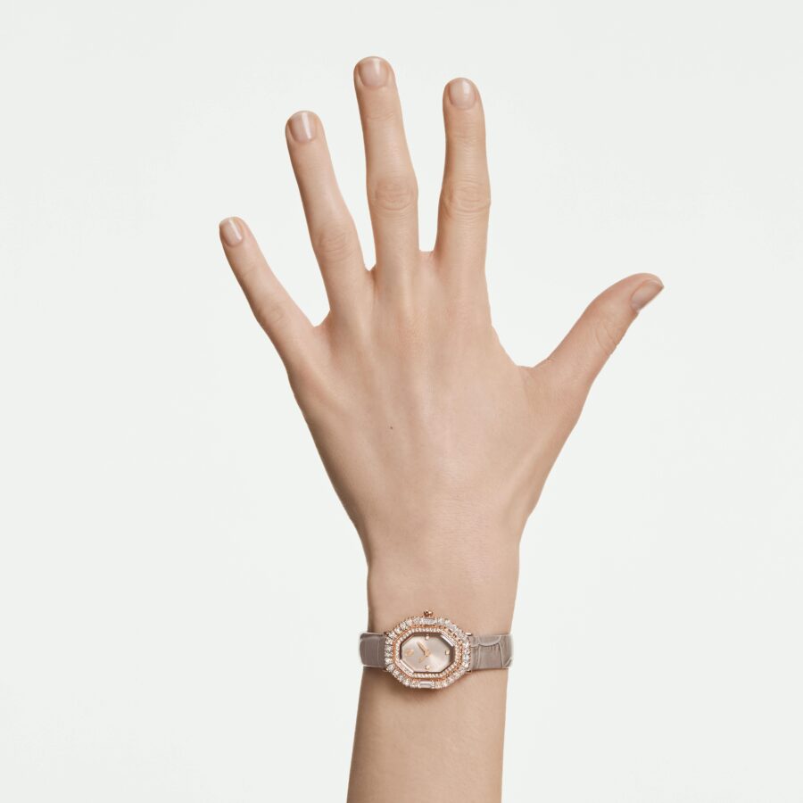 Swarovski sat Matrix Octagon, Kožni remen, Bež, Rose gold ton